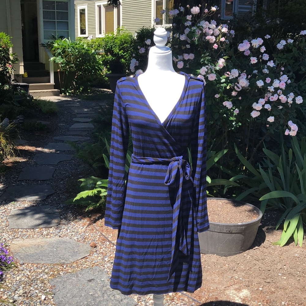 Navy and Black strip Wrap dress